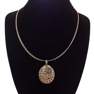 Chico’s Silver Tone Multi-Wire Necklace Sunflower + Quote Pendant